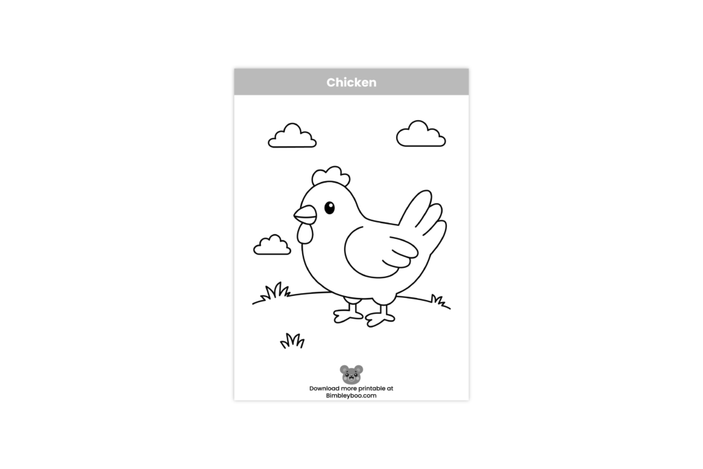 Chicken coloring page for kids - free printable farm animal coloring sheet