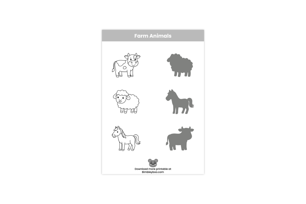Farm Animals Matching and Coloring Worksheet for Kids - Free Printable Shadow Match Activity