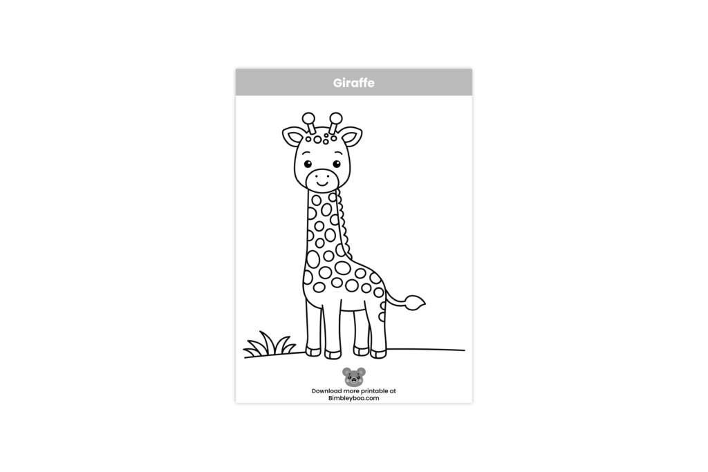Giraffe coloring page for kids - cute wild animal printable