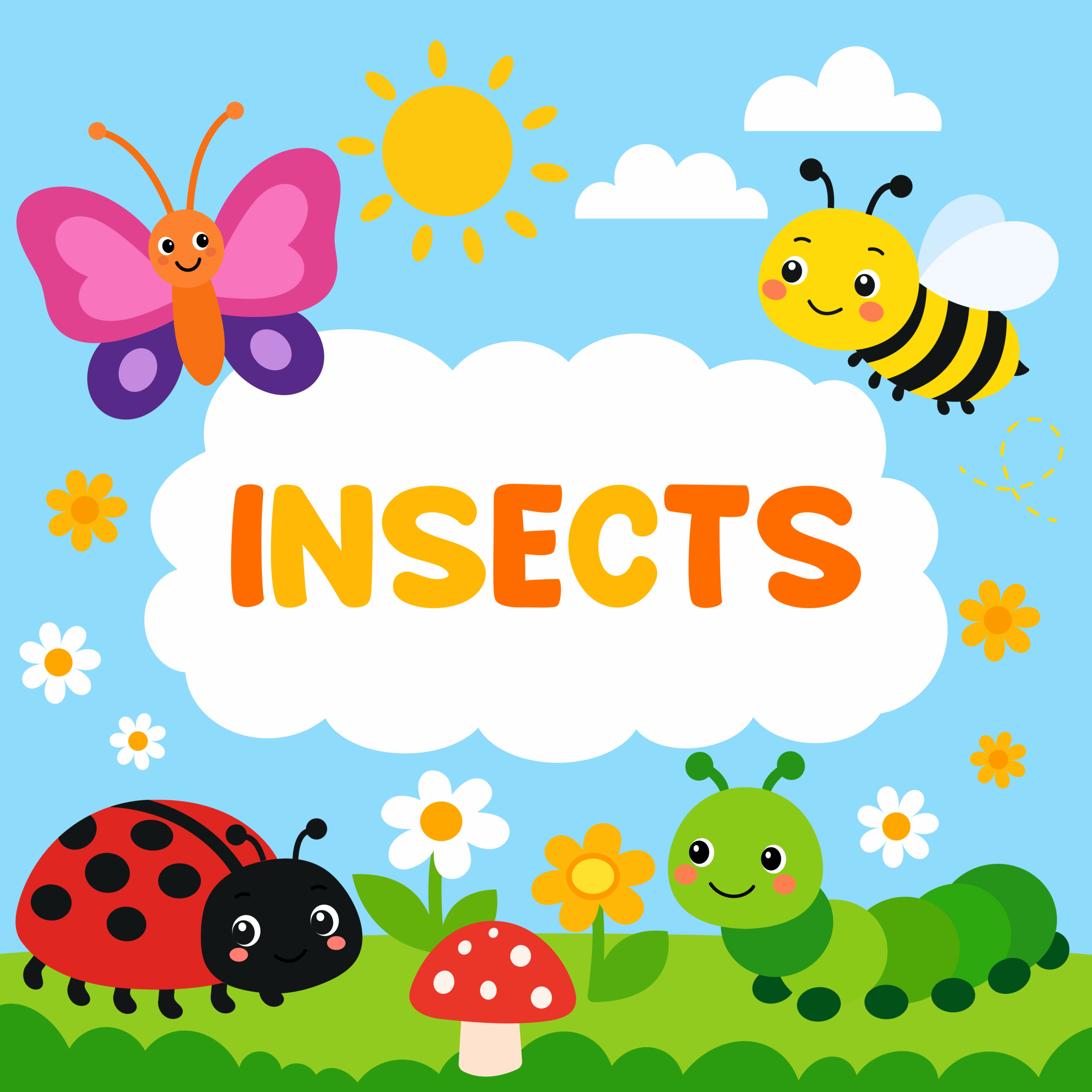 Insect coloring pages for kids featuring cute bugs and simple cartoon designs