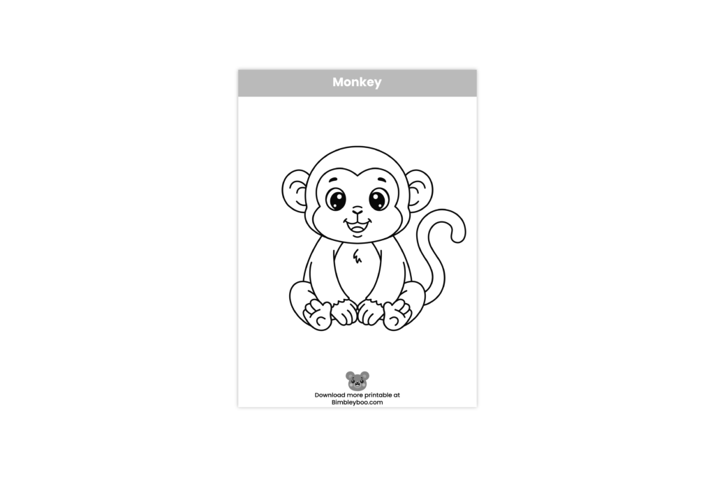 Monkey coloring page for kids - cute wild animal printable