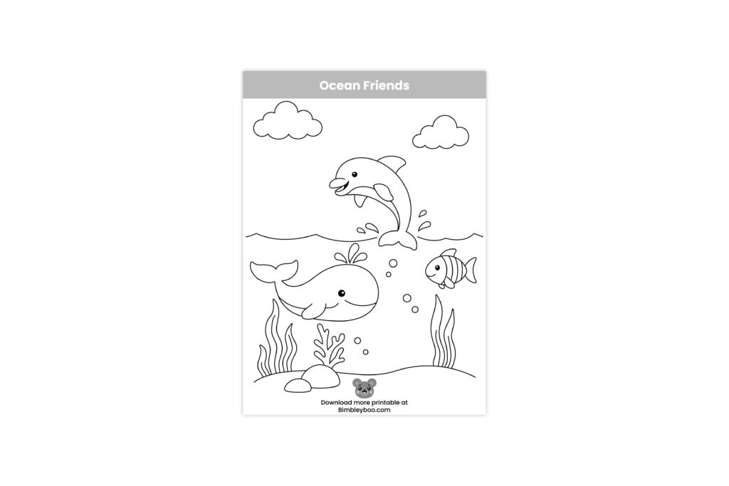Ocean friends coloring page for kids - cute sea animals printable