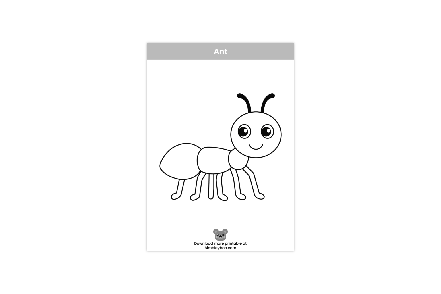 Bimbleyboo - Ant Coloring Page for Kids - Free Cute Insect Printable