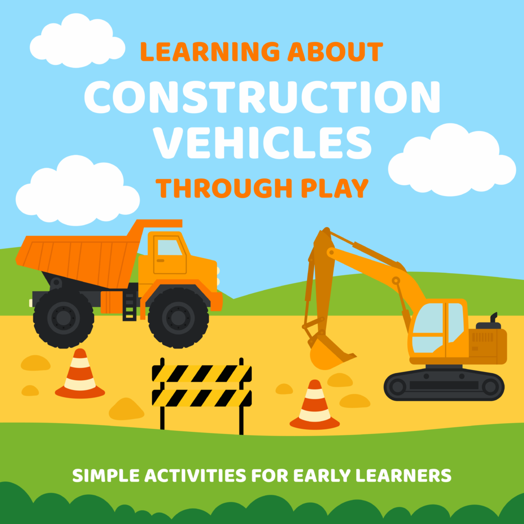 Parent and child learning about construction vehicles through coloring and matching activities