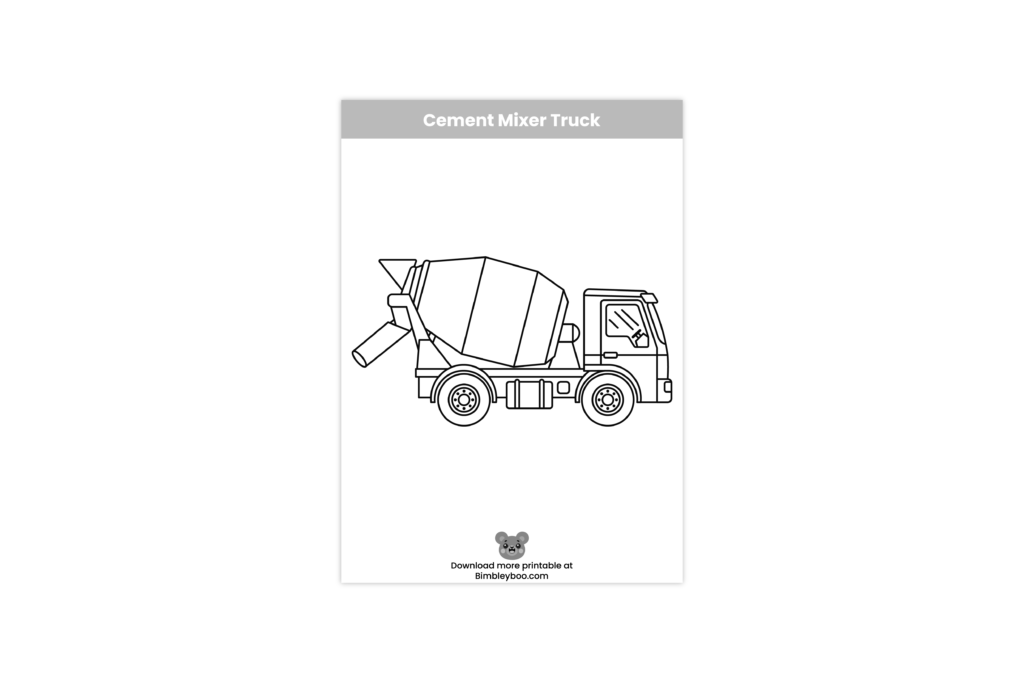 Cement mixer truck coloring page for kids printable construction vehicle worksheet
