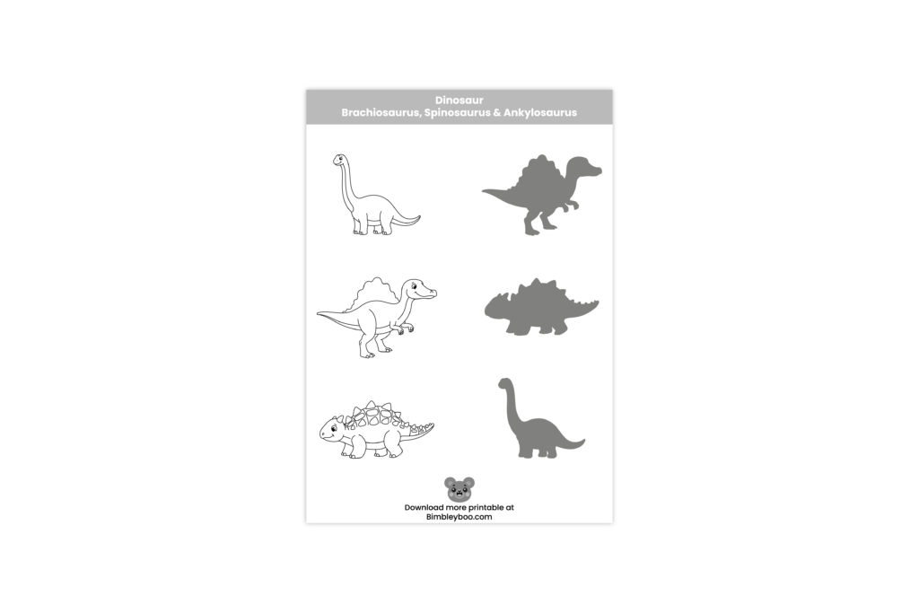 Printable dinosaur matching worksheet for preschool and kindergarten