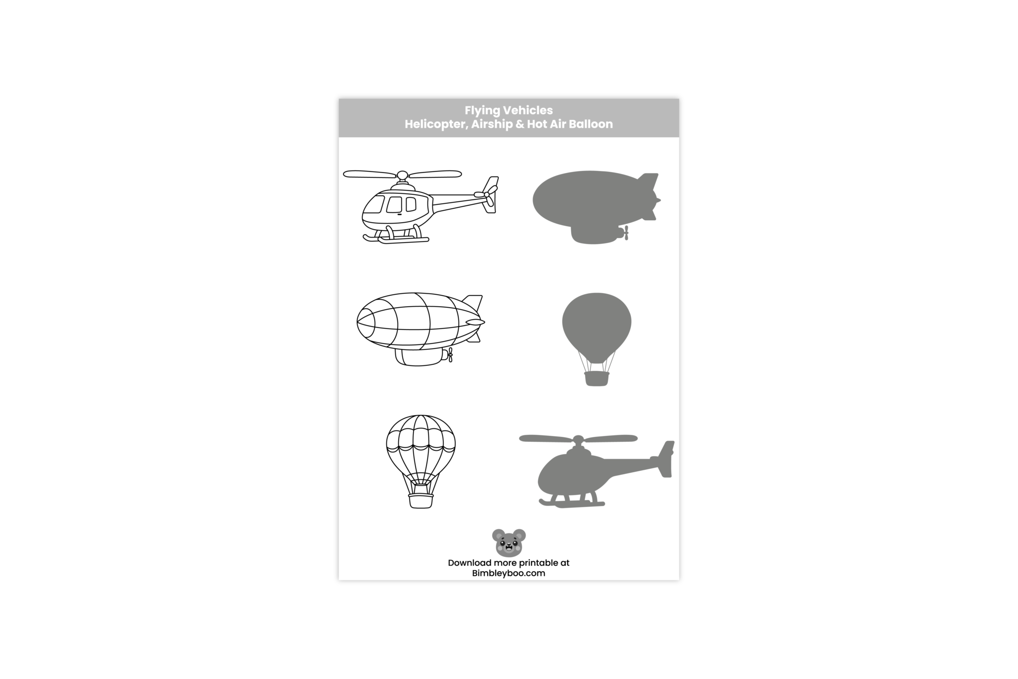 Bimbleyboo - Flying Vehicles Shadow Matching Worksheet for Kids (Free ...
