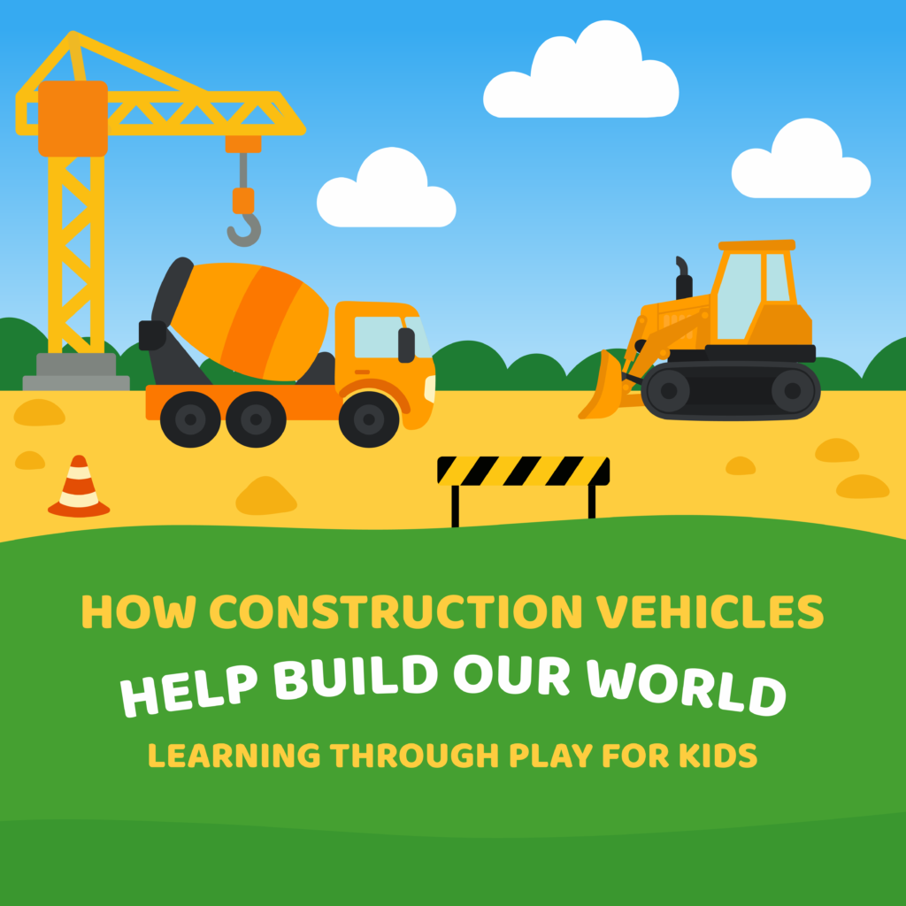 Construction vehicles learning activities for kids including coloring pages and matching worksheets