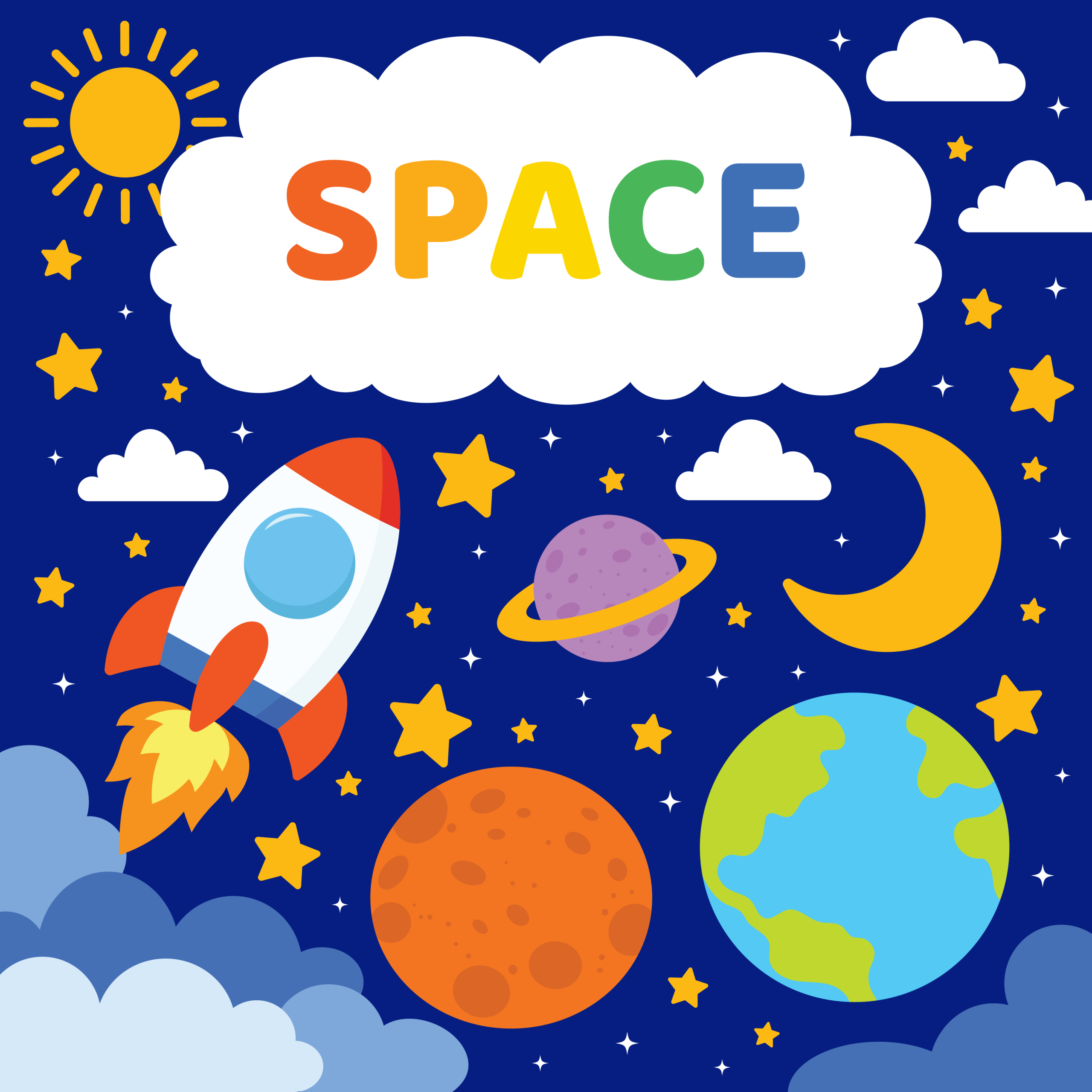 space coloring pages and activities for preschool and kindergarten children