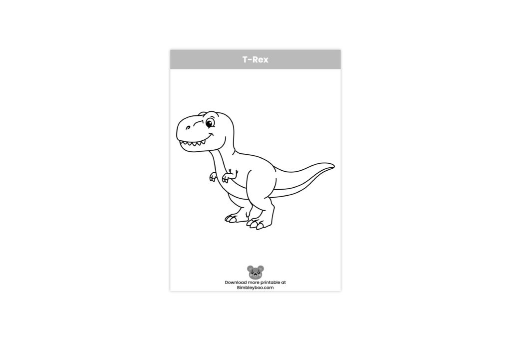 T-Rex dinosaur coloring page printable for preschool and kindergarten