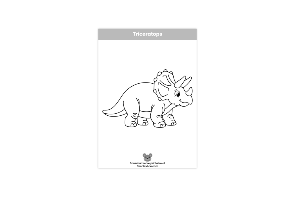 Triceratops dinosaur coloring page printable for preschool and kindergarten
