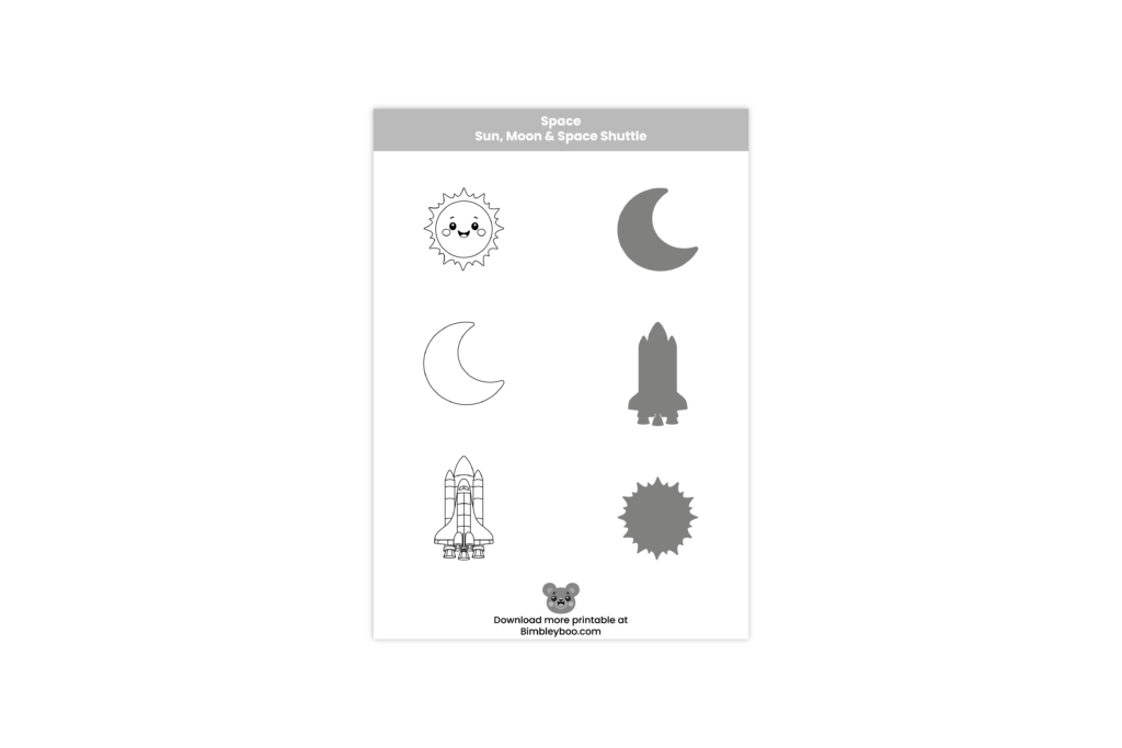space shadow matching worksheet printable sun moon space shuttle
